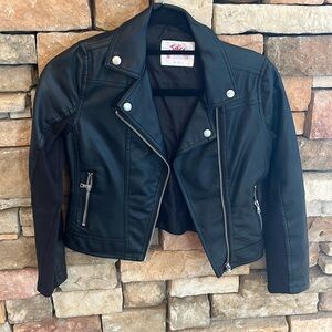 Justice black washable leather-like coat size 10 girls